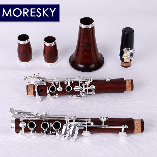 MORESKY Red Wood Professional Clarinet Bb  Rosewood Mahogany Clarinet Silvering keys Solid wood